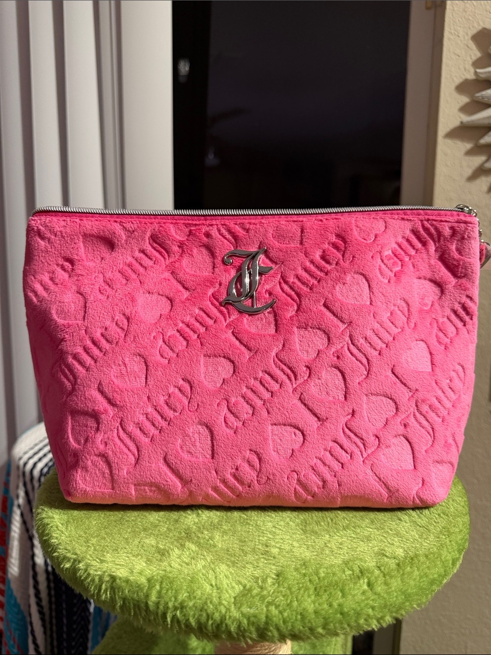 Juicy Couture Hot Pink Embossed Heart Cosmetic Pouch